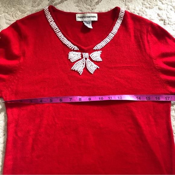Vintage Cathy Daniels Beaded Bow Detail Lightweight Sweater, Red Size Small - Picture 5 of 7